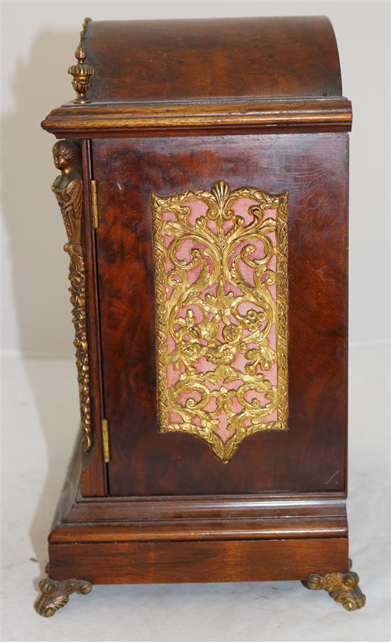 A late Victorian ormolu mounted walnut bracket clock, 13in.